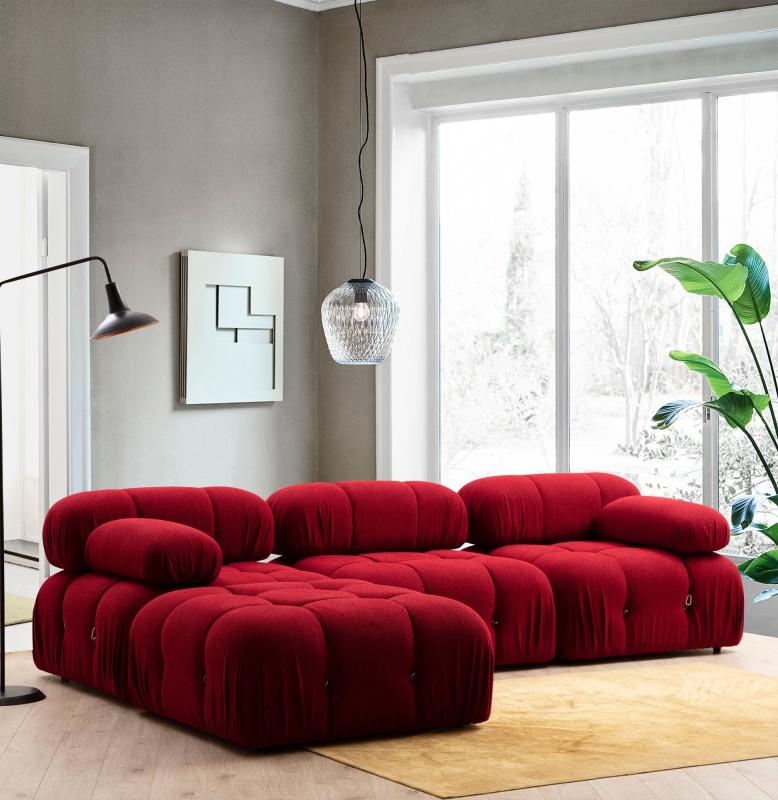 Dizajnový taburet BUBBLE 95 cm s opierkou, červená, tkanina