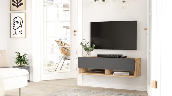 Moderný TV stolík FRAA 100 cm, MDF, šedý, prírodný