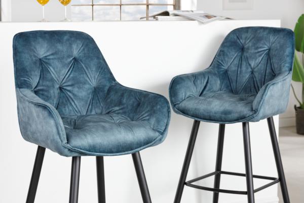 Dizajnová barová stolička MILANO, petrol, zamat