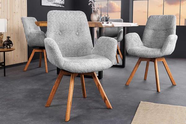 Otočná dizajnová stolička BALTIC, šedá, bouclé, prírodná, dub