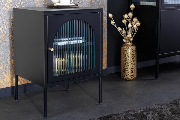 Moderný nočný stolík PARIS 60 cm, čierny kov, vrúbkované sklo