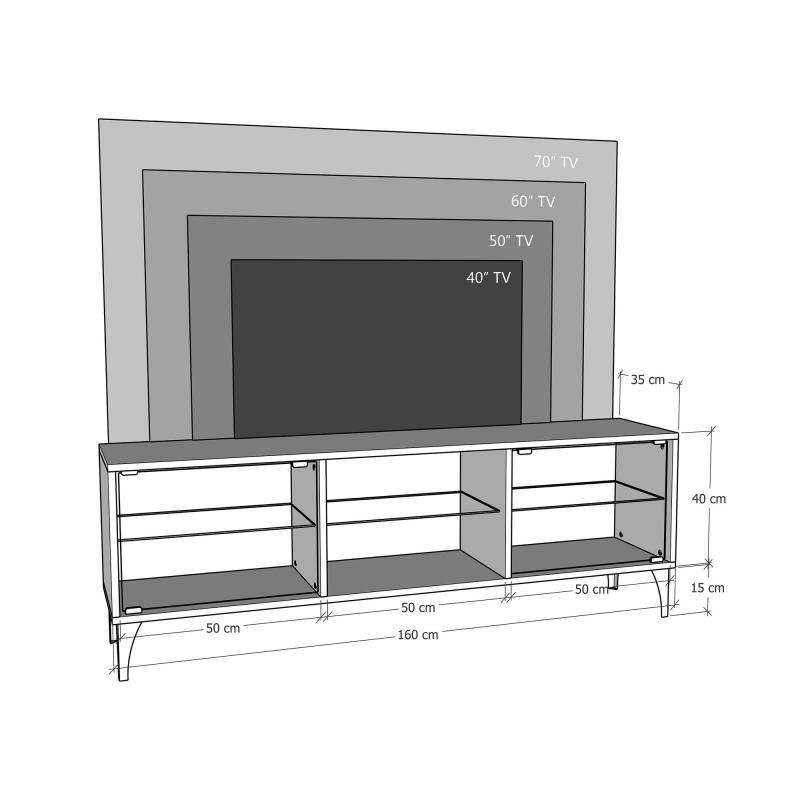Elegantný TV stolík OLYMOS 160 cm, hnedý, MDF