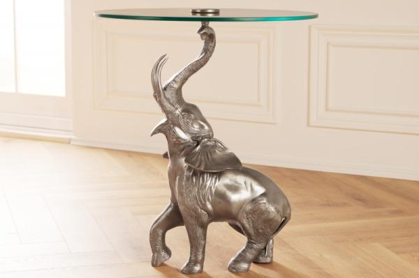 Okrúhly príručný stolík ELEPHANT 75 cm, starožitný, strieborný