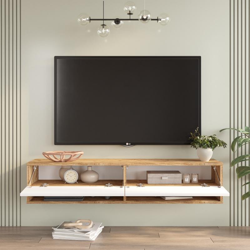 Elegantný TV stolík FRA IV 140 cm, MDF, prírodný, biely