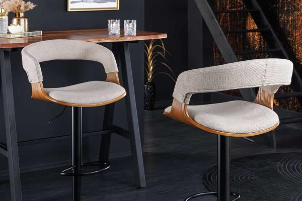 Retro barová stolička MANHATTAN, béžová, textúra, jaseň