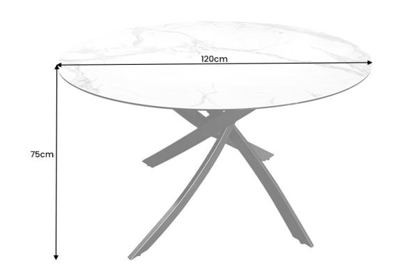 Okrúhly jedálenský stôl ALPINE 120 cm, biely, keramický, mramorový vzhľad