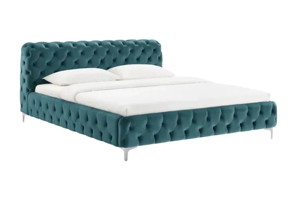 Elegantná manželská posteľ MODERN BAROQUE 180x200 cm, pacific blue, zamat