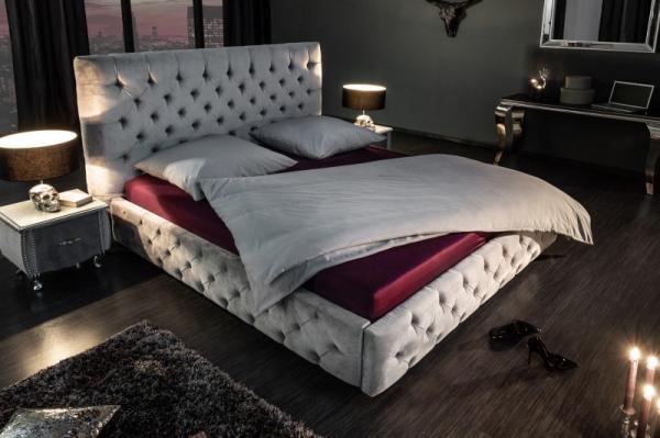 Elegantná manželská posteľ PARIS 160x200 cm šedý zamat v prevedení Chesterfield