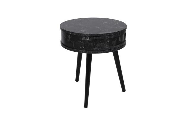 Dizajnový bočný stolík YUVARLAK 59 cm, MDF, mramorový vzhľad, čierny