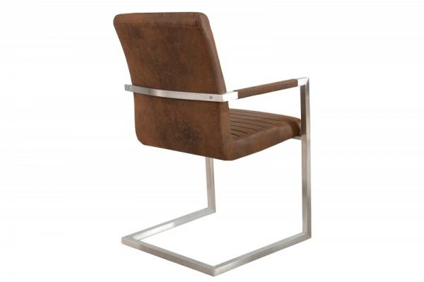 Priemyselná konzolová stolička LOFT vintage hnedá, lakťová opierka, nerezová oceľ