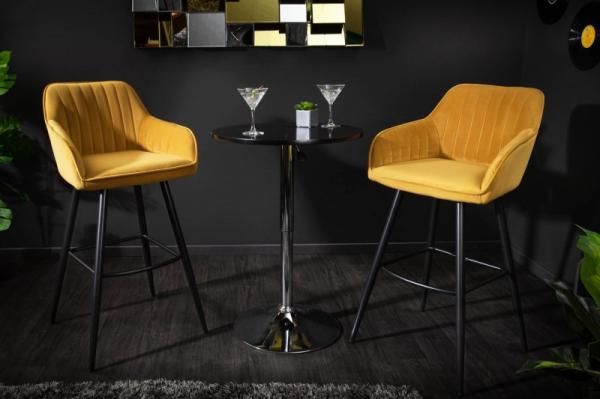 Barová stolička TURIN vintage horčicovo žltá zamatová s dekoratívnou prešívkou