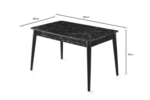 Rozkladací jedálenský stôl LOTOS 130-165 cm, čierny, mramorový vzhľad