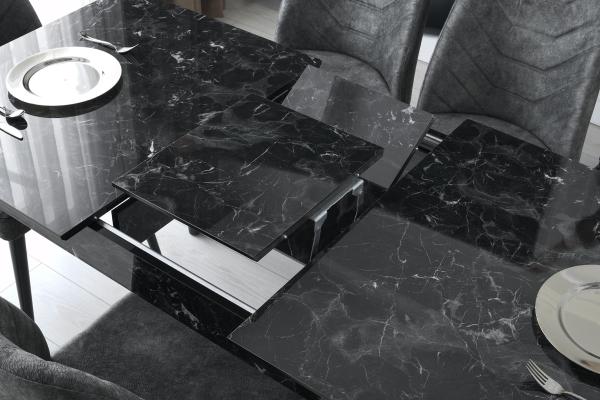 Rozkladací jedálenský stôl LOTOS 130-165 cm, čierny, mramorový vzhľad