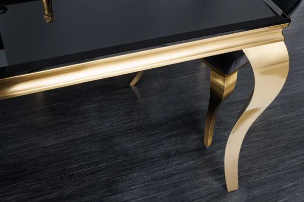 Elegantný dizajnový jedálenský stôl MODERN BAROQUE 180 cm čierny, zlatý, opálové sklo