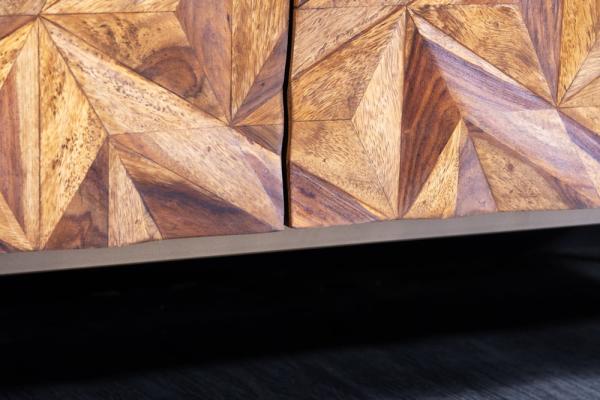 Masívna barová skriňa ALPINE 90 cm, sheesham, stone povrchová úprava, kovová, matná, zlatá