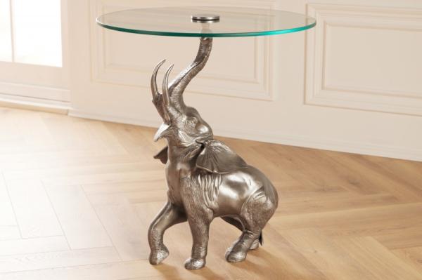 Okrúhly príručný stolík ELEPHANT 75 cm, starožitný, strieborný