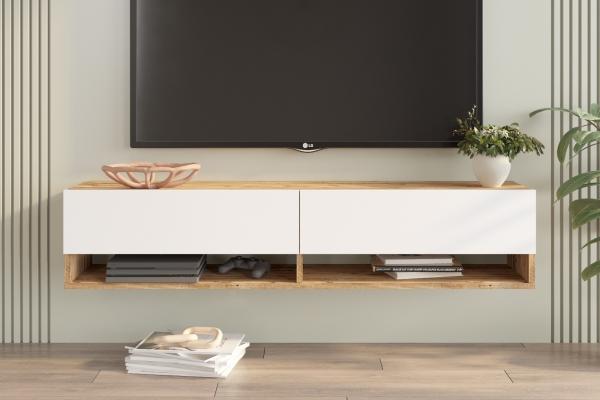 Elegantný TV stolík FRA IV 140 cm, MDF, prírodný, biely