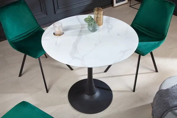 Dizajnový jedálenský stôl LYON 80 cm, mramorovým dekor, čierny