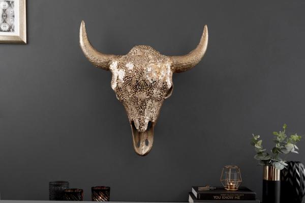 Elegantná býčia hlava MATADOR 56 cm zlatá s ozdobnou mozaikou