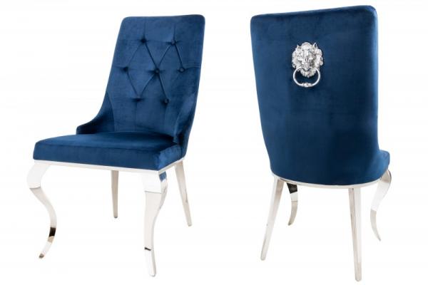 Elegantná stolička MODERN BAROQUE II, kráľovská modrá, zamat, nerezová oceľ