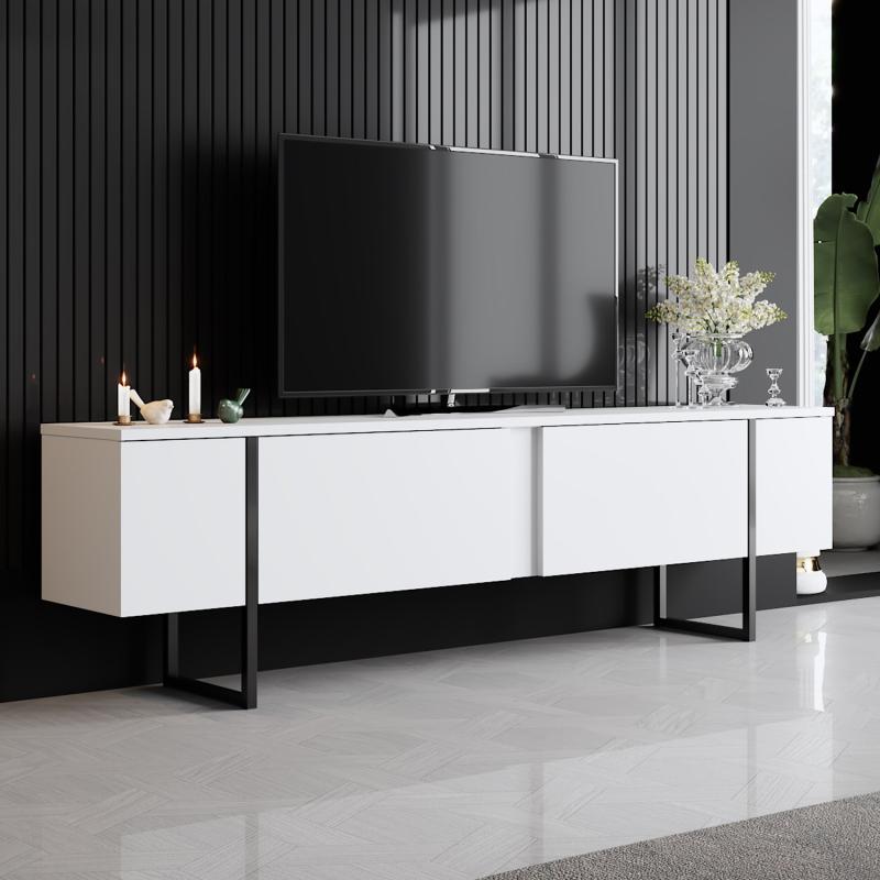 Dizajnový TV stolík LUXE 180 cm, MDF, biely, čierny