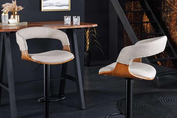 Retro barová stolička MANHATTAN, béžová, textúra, jaseň
