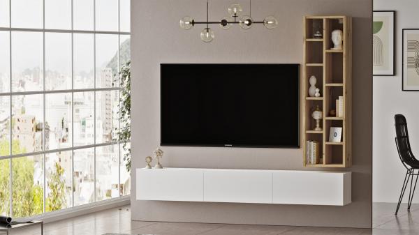 Moderná sada TV stolíka a police LAURA II 175 cm, MDF, biela, prírodná