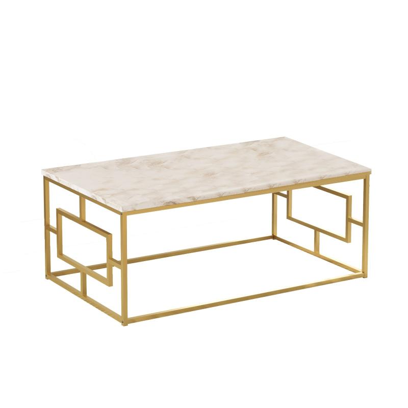 Elegantný konferenčný stolík ELEGANCE 100 cm, mramorový dekor, zlatý
