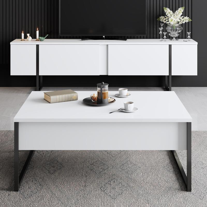 Dizajnový TV stolík LUXE 180 cm, MDF, biely, čierny