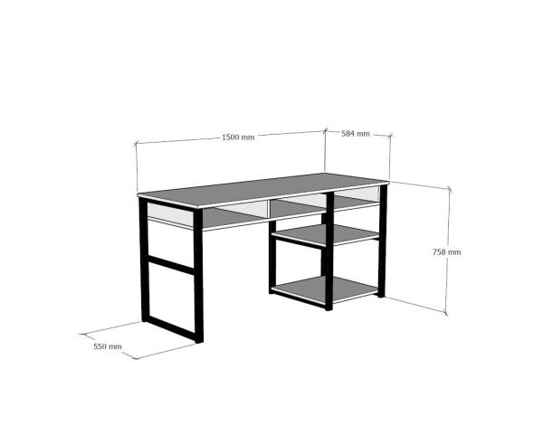 Dizajnový pracovný stôl SERHO 150 cm, MDF, biely, čierny