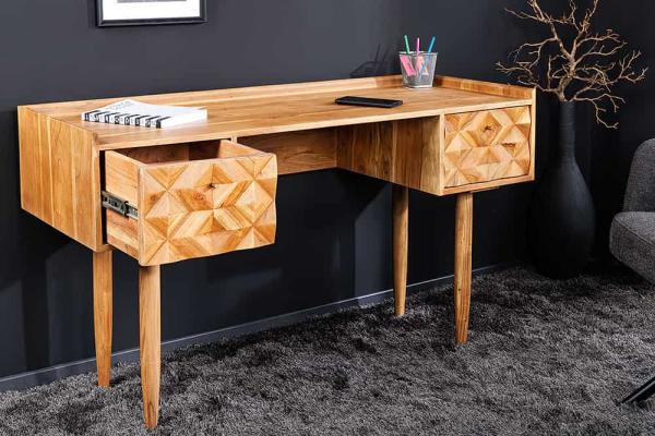 Retro pracovný stôl z masívneho dreva ALPINE 135 cm, akácia, prírodná