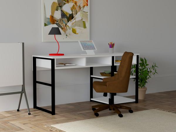 Dizajnový pracovný stôl SERHO 150 cm, MDF, biely, čierny