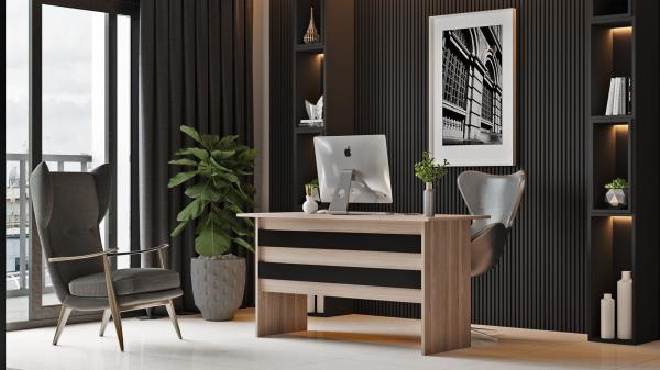 Dizajnový pracovný stôl VARIO 140 cm, MDF, dubový, čierny