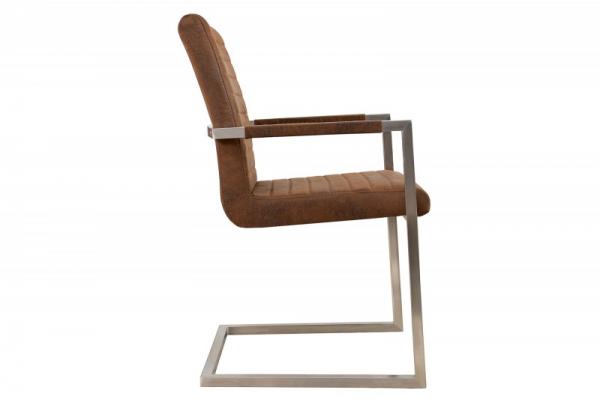 Priemyselná konzolová stolička LOFT vintage hnedá, lakťová opierka, nerezová oceľ