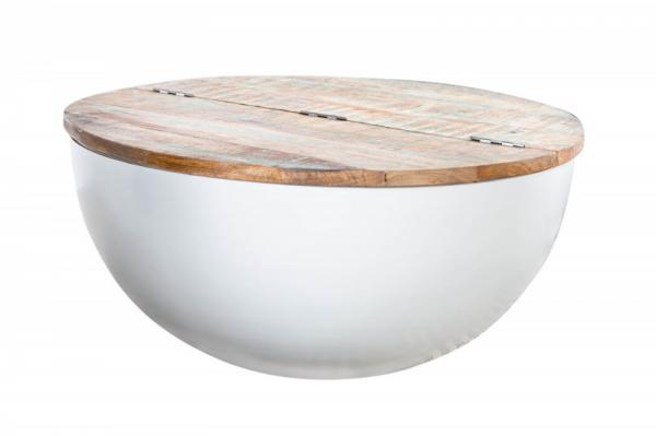 Dizajnový konferenčný stolík JAKARTA 70 cm recyklované drevo, biely