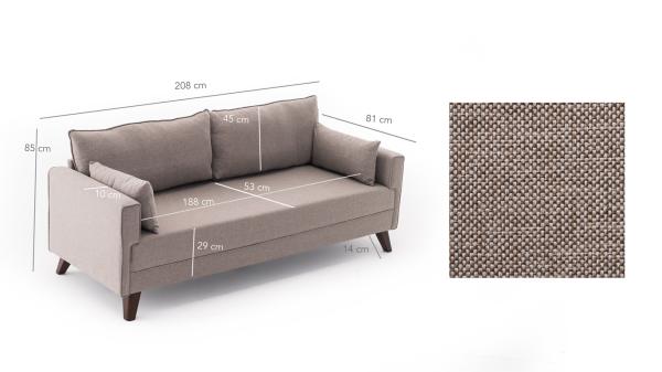 Dizajnová rozkladacia pohovka BELLA 208 cm, krémová, tkanina