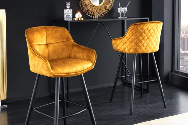 Dizajnová barová stolička EUPHORIA, horčicovo žltá, zamat