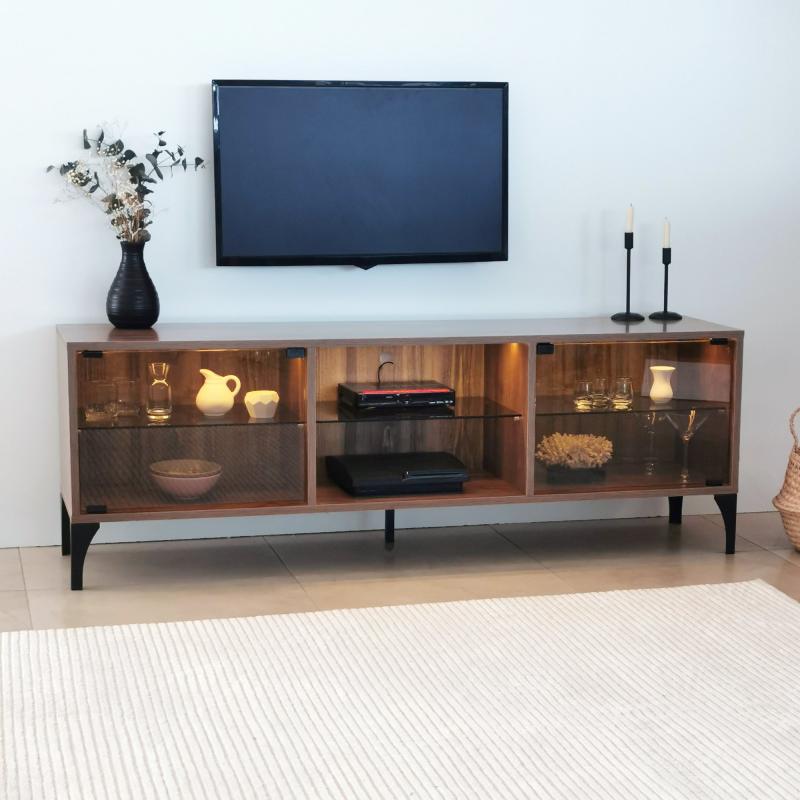 Elegantný TV stolík OLYMOS 160 cm, hnedý, MDF