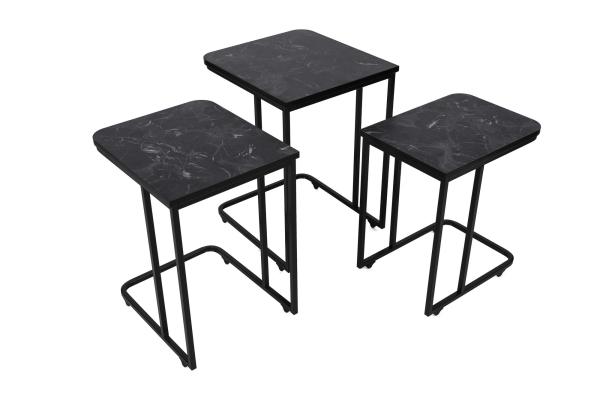 Sada troch konferenčných stolíkov ZIGON 59 cm, MDF, mramorová, čierna