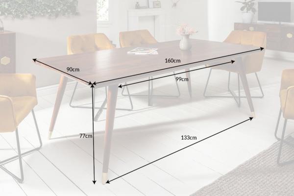 Masívny jedálenský stôl MYSTIC LIVING 160 cm akácia, hnedá, zlatá, retro dizaj