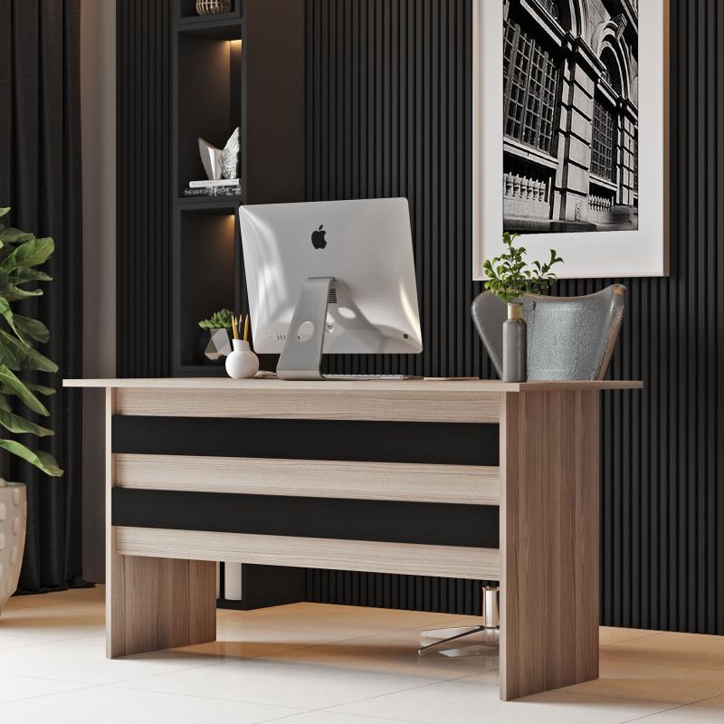 Dizajnový pracovný stôl VARIO 140 cm, MDF, dubový, čierny