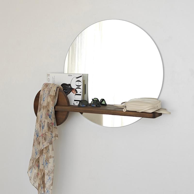 Dizajnové zrkadlo POINTS 83 cm, masívne drevo, orech