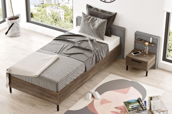 Elegantná sada - posteľ 100x200 cm a stolík ARCA II, MDF, hnedá, šedá