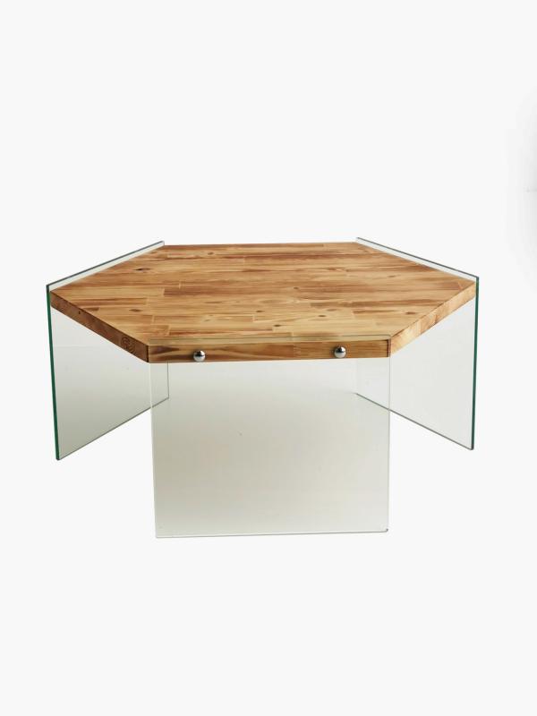 Masívny konferenčný stolík HEXAGON 80 cm, borovica, prírodný