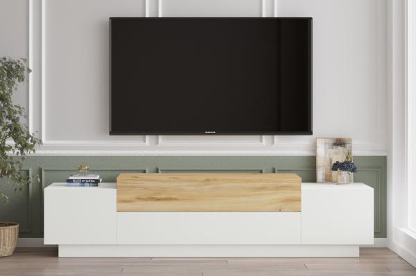 Moderný TV stolík FLOYD 160 cm, MDF, biely, prírodný