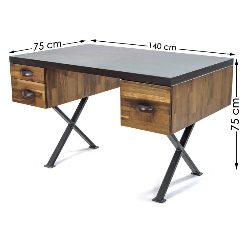 Masívny pracovný stôl PAINTER 140 cm, borovica, hnedý, šedý
