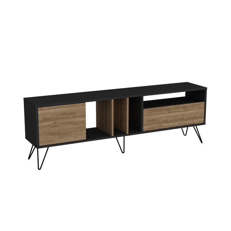 Elegantný TV stolík MISTICO 180 cm, MDF, orechová dýha, čierny