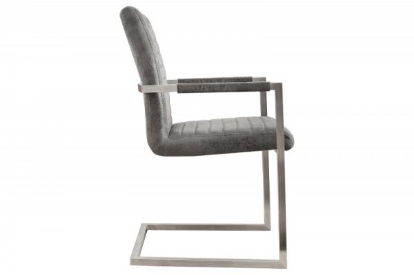 Priemyselná konzolová stolička LOFT vintage šedá, lakťová opierka, nerezová oceľ