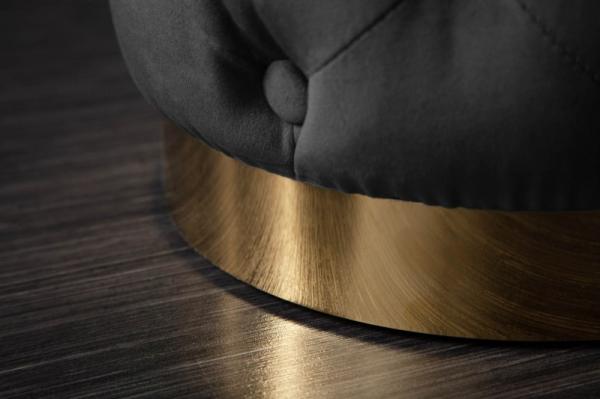 Elegantná taburetka MODERN BAROQUE CHESTERFIELD 38 cm zamat, čierna, zlatá