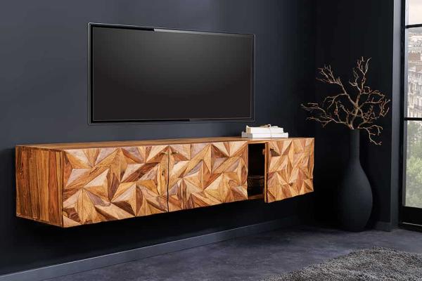 Masívny závesný TV stolík ALPINE 160 cm, prírodný, sheesham